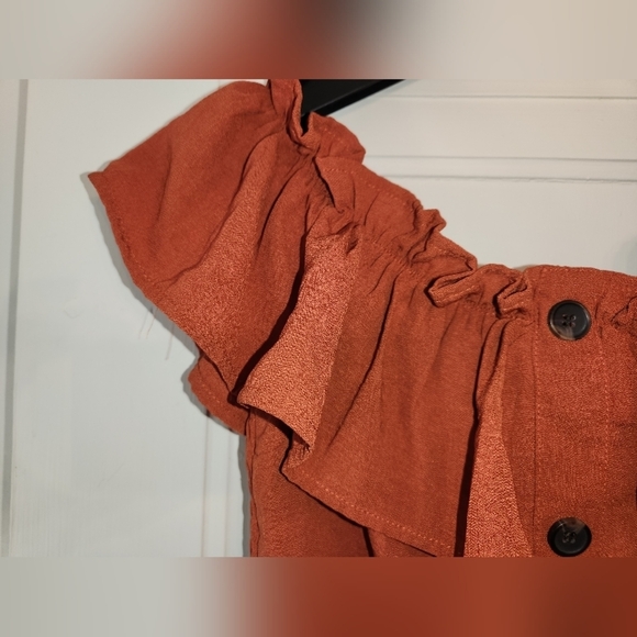 LOVE LETTER COLLECTION boho cropped off shoulder top Cottagecore Burnt Orange - Picture 4 of 8